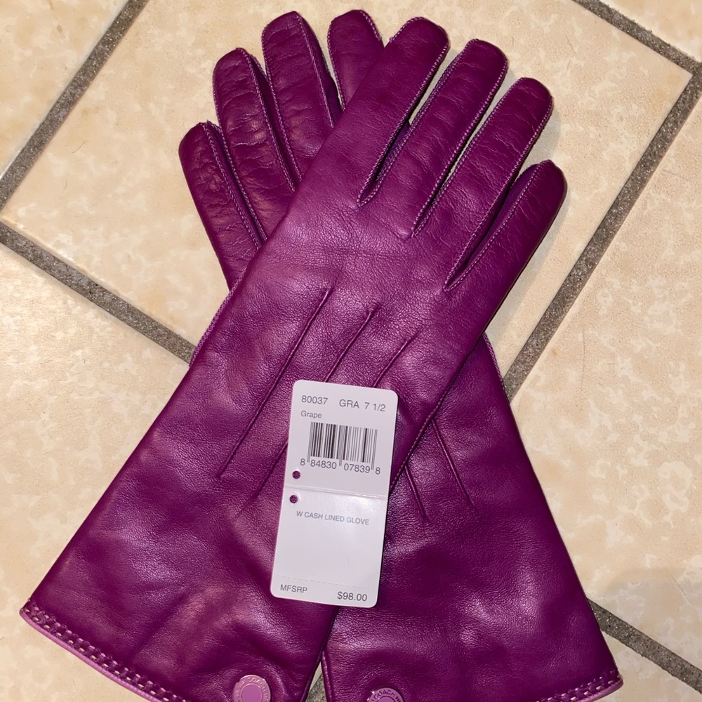 Coach Cashmere Lined Grape Leather Driving Glove